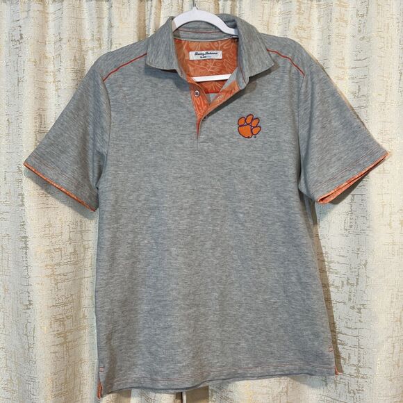 Tommy Bahama Island Zone Clemson Tigers Grey Polo‎ Cotton Blend Men’s Size Small - Picture 1 of 5